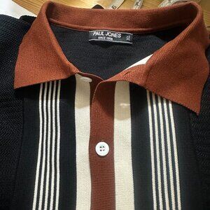 Paul Jones Striped Knit button up Shirt sz XL  Coastal Grandpa Retro black brown